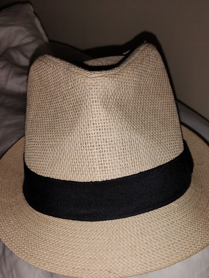 Classic Straw Fedora Hat With Black Band